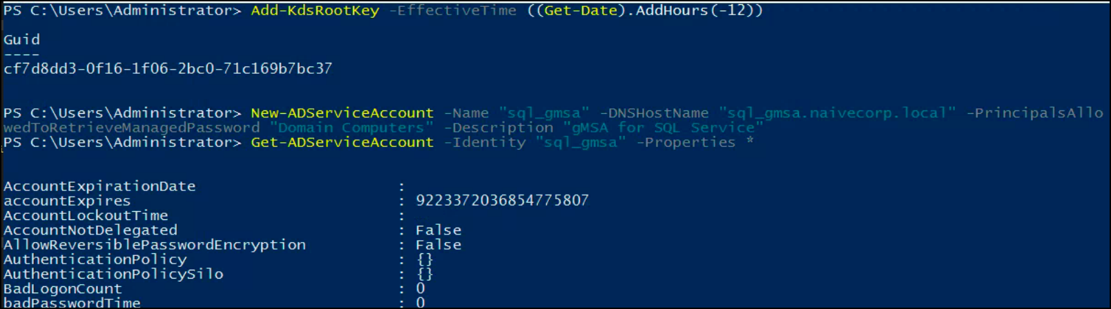 PowerShell creating a Group Managed Service Account in Active Directory